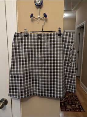 Plaid A-Line Skirt in Black, White & Gray